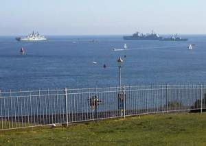Massed naval ships in Plymouth Sound, as seen from the Hoe.