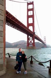 Kirstie and Paul at Fort Point, under the Golden Gate Bridge. They're clutching
each other for warmth - this was more like San Francisco winter than fall.