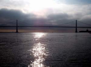 Looking towards the Bay Bridge from a ferry