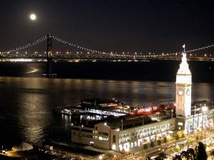 Full moon over the Ferry Building