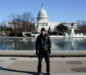 The Capitol, and the Reflecting Pool (very reflective today since it was iced over), and me in my wooly hat. Doesn't
the Capitol look like an ice sculpture today?