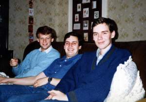 I don't have any early photos of the three of us - this is much later, John
 on the left, Douglas in the middle, me nearest the camera.