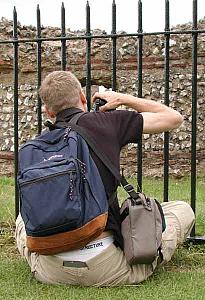 Brett shows off his undies while photographing the Roman remains.