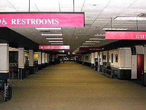 A deserted Washington Dulles terminal.