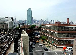 View of the city from the subway station in Queens.