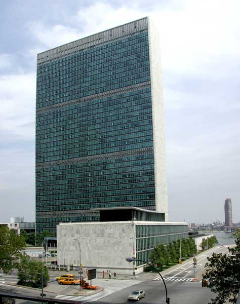 The United Nations building. This is a composite of two photos, though I defy you to find the join!
