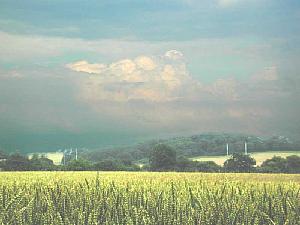 A digitally modified photo of the countryside and sky during my evening run.