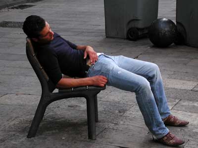 Club kid crashed out in Plaka Reial